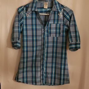 Jordache Blue Plaid Button-Down Shirt
